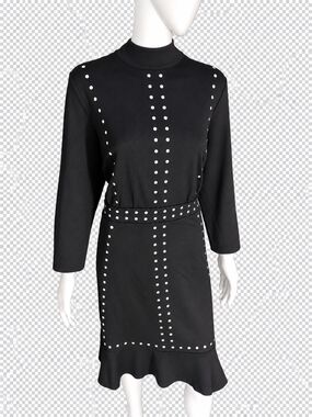 Lane Bryant Black Silver Studded Mock-Neck Midi Dress Size 18 🔥🔥🔥